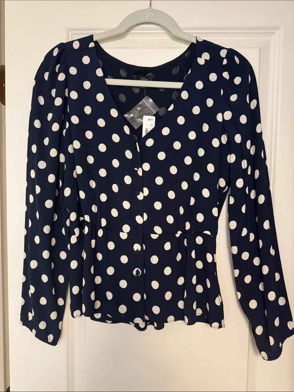 J. Crew Navy Polka Dot V-Neck Blouse